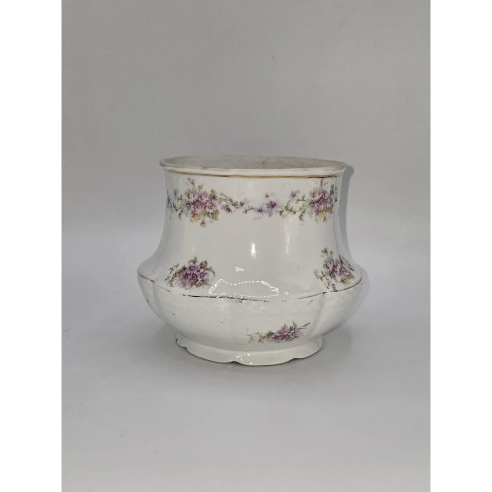 Schumann Bavarian Vintage Floral Porcelain Cachepot Vase Pink Flowers Gold‎ Trim
